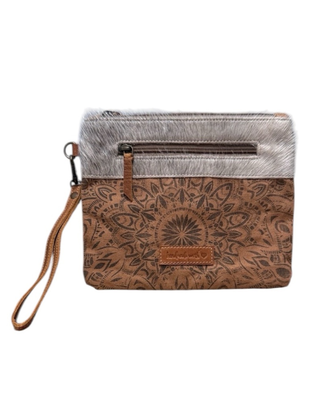 Sixtease Zealous Pouch Wristlet Canvas Leather Bag Fur Accented Handmade